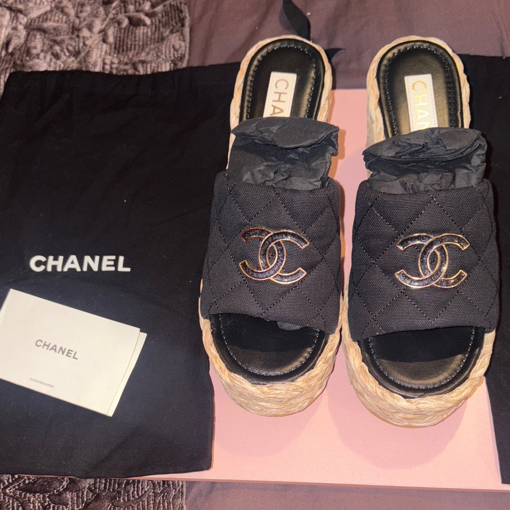 CHANEL Black Quilted Espadrilles